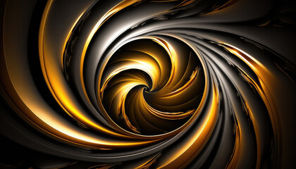 abstract background. the intersection of the lines of gold and black metal twisted into a spiral. Generative AI