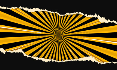 Yellow radial lines background with torn paper