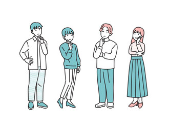 シンプルな男女のネガティブな立ち姿セット　イラスト素材