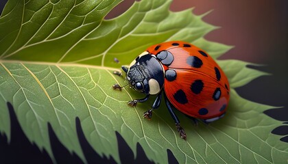 Close up photograph of ladybug in a leaf, macrophotography, wildlife photo, animal photography