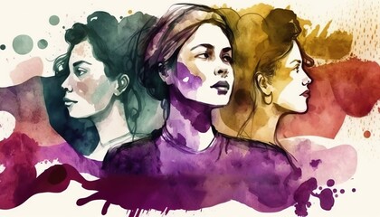 Women history month theme illustration ion watercolor style generative ai