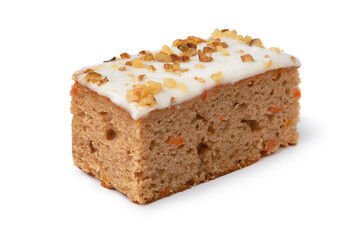  Piece of homemade carrot cake on white background