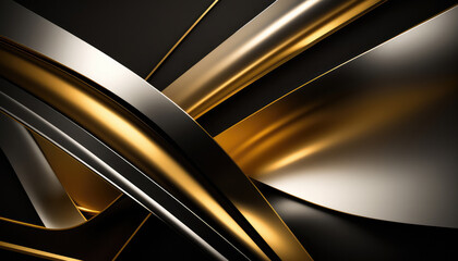 abstract background. intersection of gold and black metal lines. Generative AI