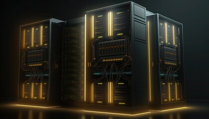 Big data center technology warehouse with servers information digitalization Starts, generative ai