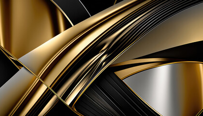 abstract background. intersection of gold and black metal lines. Generative AI