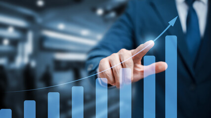 The concept of business growth and financial investments, developing a successful company or...