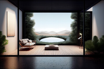 interior of a house with a view, Generative AI