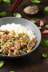Chinese stir fry pork with ginger sauce, garlic and spring onion. Asian food