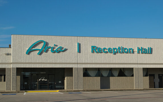 Aria 1 Reception Hall building exterior in Houston, TX. Event location for weddings and other functions.
