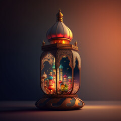 Attractive lantern with ramadan mosque