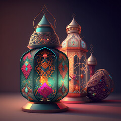 Colorful ramadan kareem lantern
