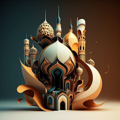 Cute wide-angle abstract mosque vector style illustration ai generated 