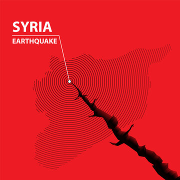 Syria Earthquake concept on cracked map.