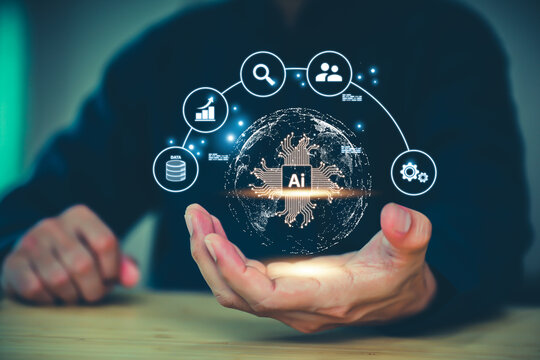 AI learning and business artificial intelligence system for digital transformation technology of ideas and global business or Use Ai for Data analysis, processing and management internet of things IoT