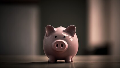 a pink piggy bank on an out-of-focus background, saving concept, generative ai
