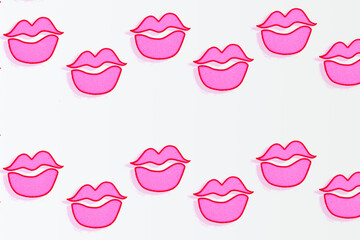 Full lips creative pink pattern with copy space, white background. 