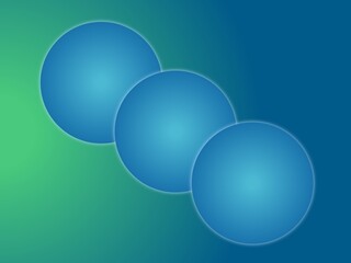 Illustration of three combined blue sphere circles with light white shadows around the edges, on a light green blue abstract gradient background.