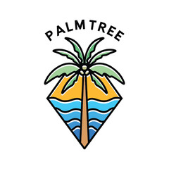 Tropical Tree Palm Summer Beach Logo Vector Vintage Emblem Vector Design badge illustration Symbol Icon