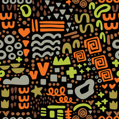Fototapeta na wymiar AFRICAN MODERN Minimal Childish Vector Hand Drawn Textured Shape Creative Contemporary Aesthetic Seamless Pattern Folk Doodle Fabric Print Textile Matisse Style