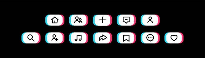 Set of flat user interface icons with glitch color style - obrazy, fototapety, plakaty