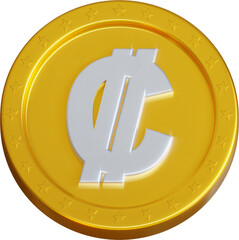 Golden Costa Rican colon coin 3d render illustration