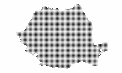 Romania dotted map with grunge texture in dot style. Abstract vector illustration of a country map with halftone effect for infographic. 
