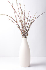 flowering fluffy willow twigs in a vase on a white background. Symbol of Christianity, Palm Sunday © Светлана Высокос