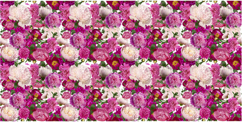 pattern of garden peonies. beautiful flowers on a black background. emplate for fabrics, textiles,...