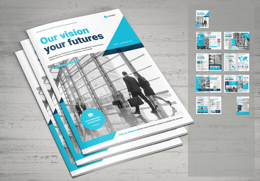 Business Brochure in Black and White with Cyan and Dark Blue Elements