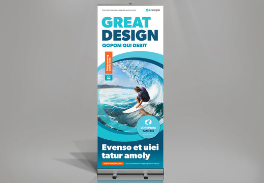 White and Blue Roll-up Banner Design Template with Orange Accents