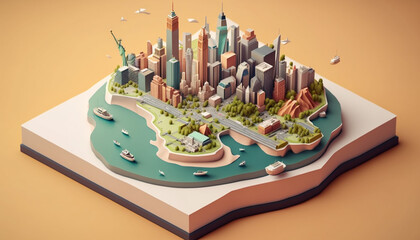 3d isometric big city landscape map illustration