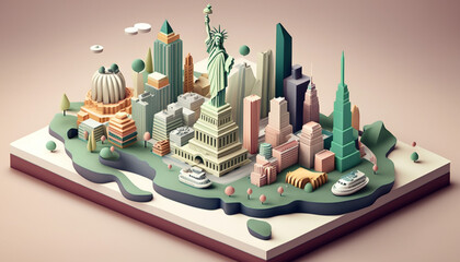 3d isometric new york big city landscape map illustration