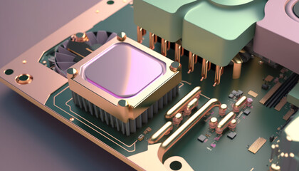3d Close-up view of a modern GPU card illustratio
