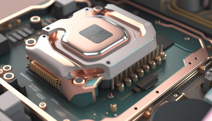 3d Close-up view of a modern GPU card illustratio