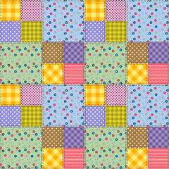 Vector illustration in patchwork style of multicolored pieces of fabric