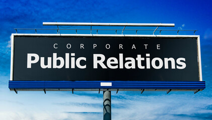 A billboard displaying the catchword: Public Relations