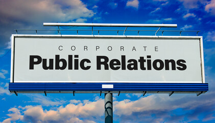 A billboard displaying the catchword: Public Relations