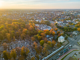 View at Pabianice city from a drone