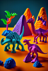 dinosaurs made of plasticine, children's creativity, children's leisure