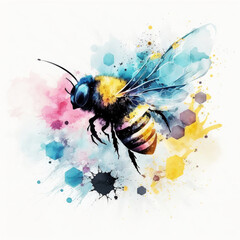 Watercolor bee- Created with Generative AI Technology