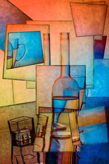 Abstract collage with glassware, stylization