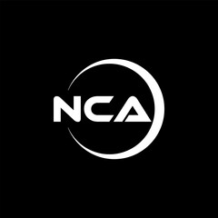 NCA letter logo design with black background in illustrator, cube logo, vector logo, modern alphabet font overlap style. calligraphy designs for logo, Poster, Invitation, etc.