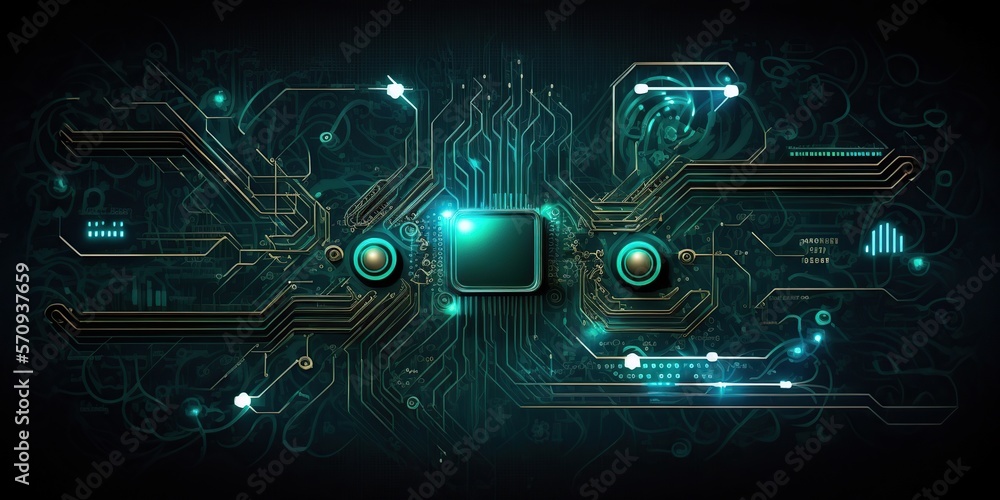 Poster future technology processing business background with abstract circuit boards background, created wi