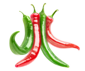 Bundle of hot red and green peppers cut out