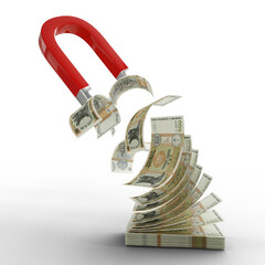 3D rendering of Horseshoe magnet attracting Moldovan leu notes. Attracting money concept. Strategy...