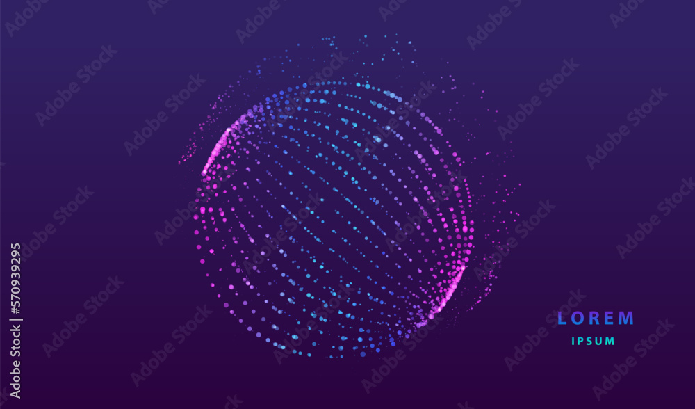 Aufkleber liquid particles dots glowing abstract background. neon ball explosion splash surface shapes design.