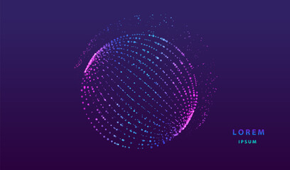 Liquid particles dots glowing abstract background. Neon ball explosion splash surface shapes design. Modern cyber light big data technology and science vector.	
