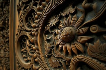 Ancient art, wood Thai budhist pattern (Ai generated)