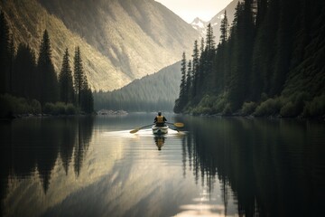 Kayaker paddling on a calm lake (ai generated)