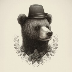 teddy bear with hat, Generative AI Digital Illustration